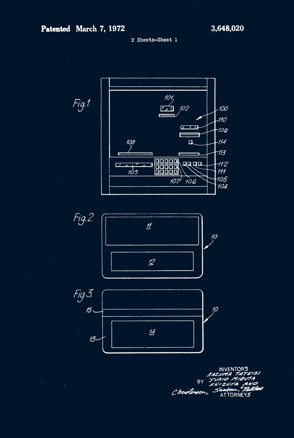 US 3,648,020 — Omron Tateisi cash dispenser, granted 1972