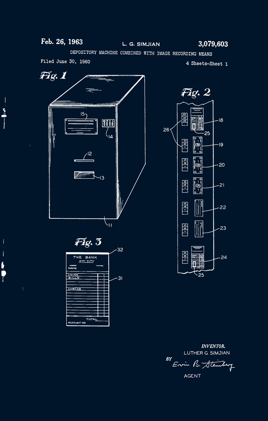 US 3,079,603 — Simjian's Bankograph deposit machine, granted 1963